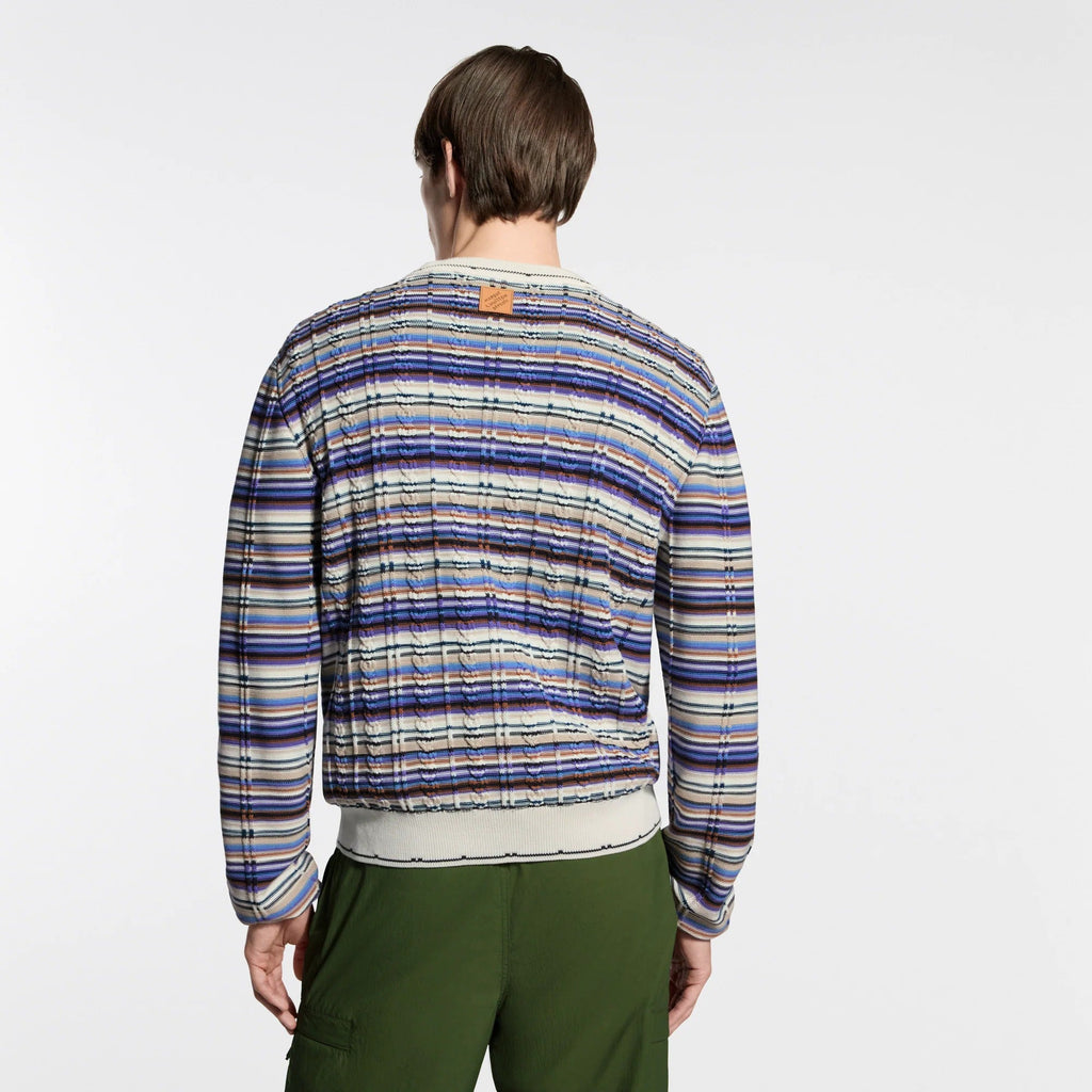 Striped Cable-Knit Crewneck