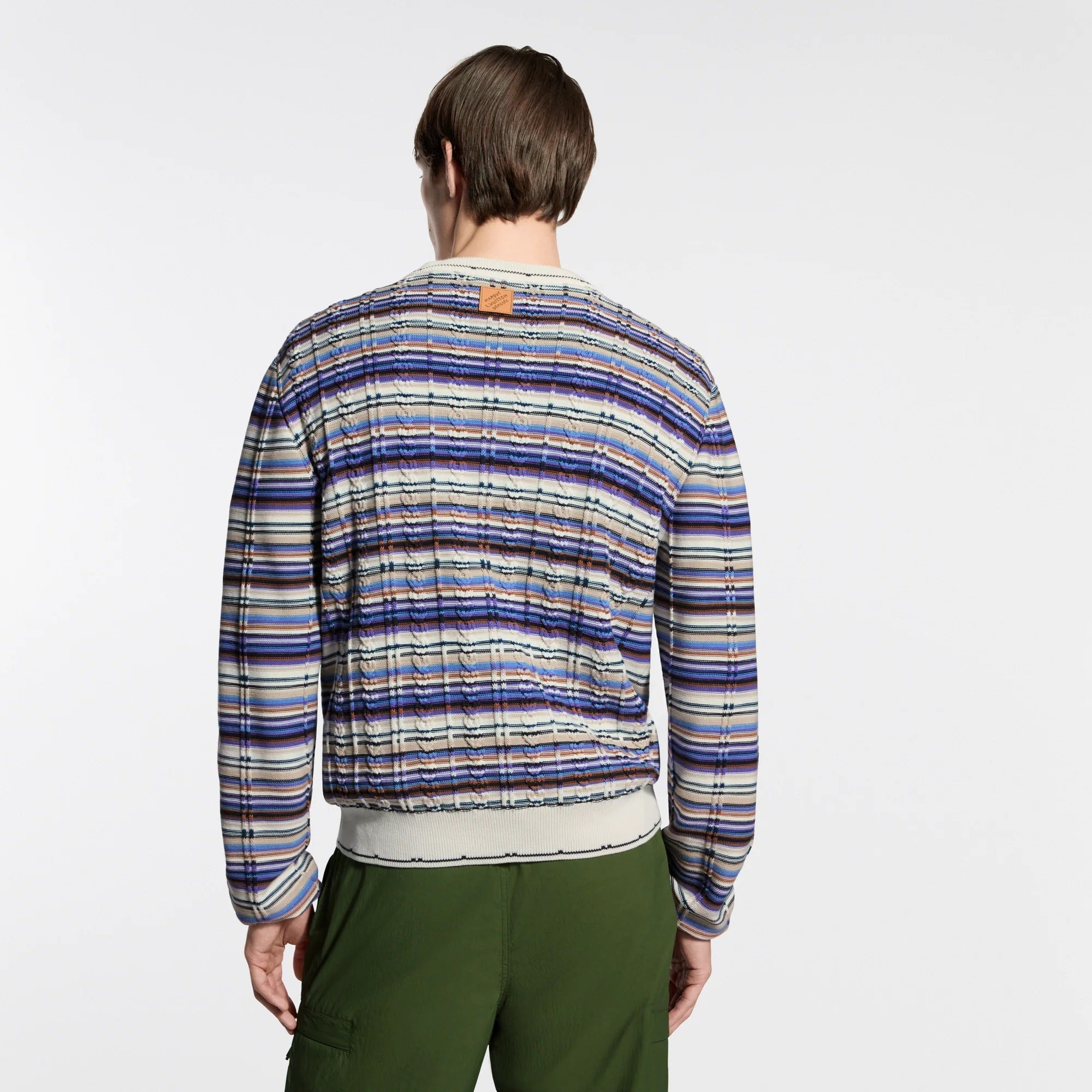 Striped Cable-Knit Crewneck