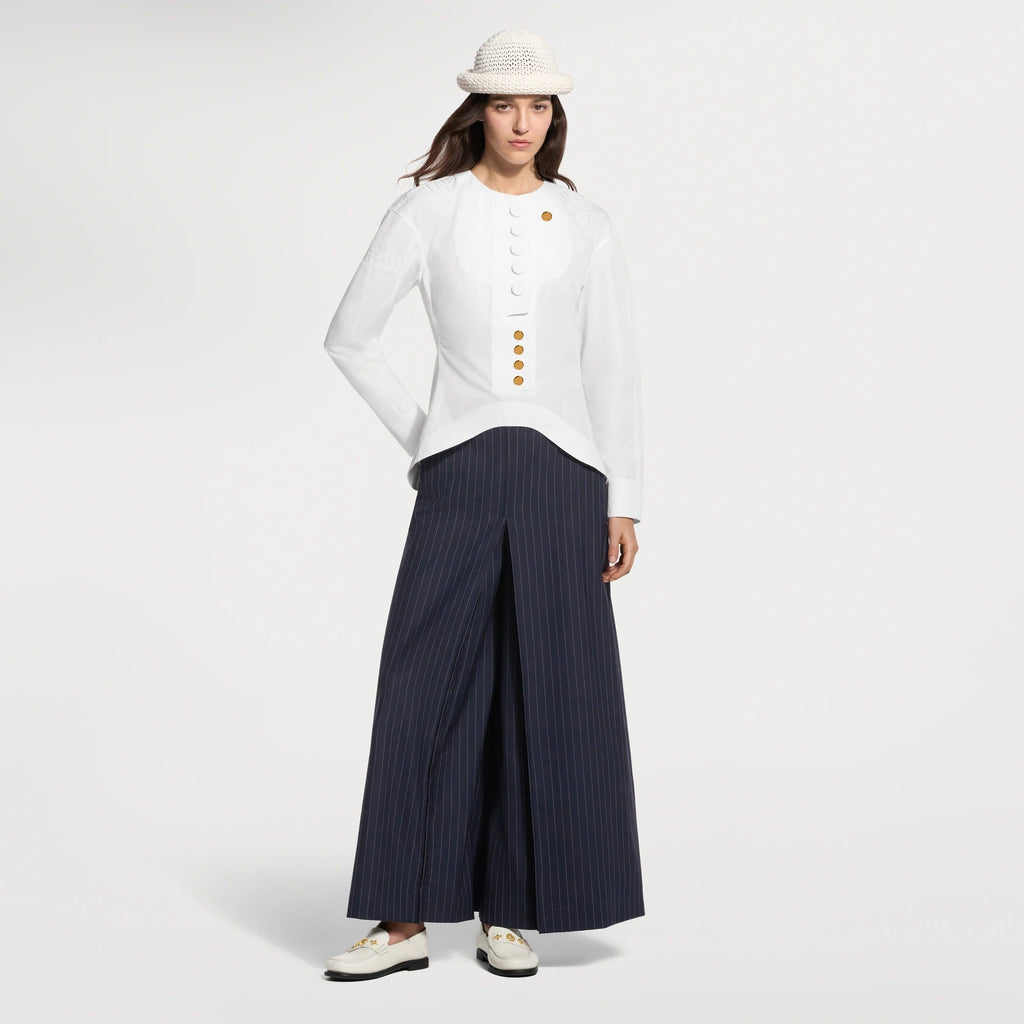Wide-Leg Pinstriped Pants