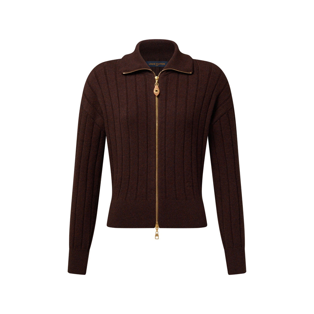 Ribbed-Knit Zip-Up Cardigan