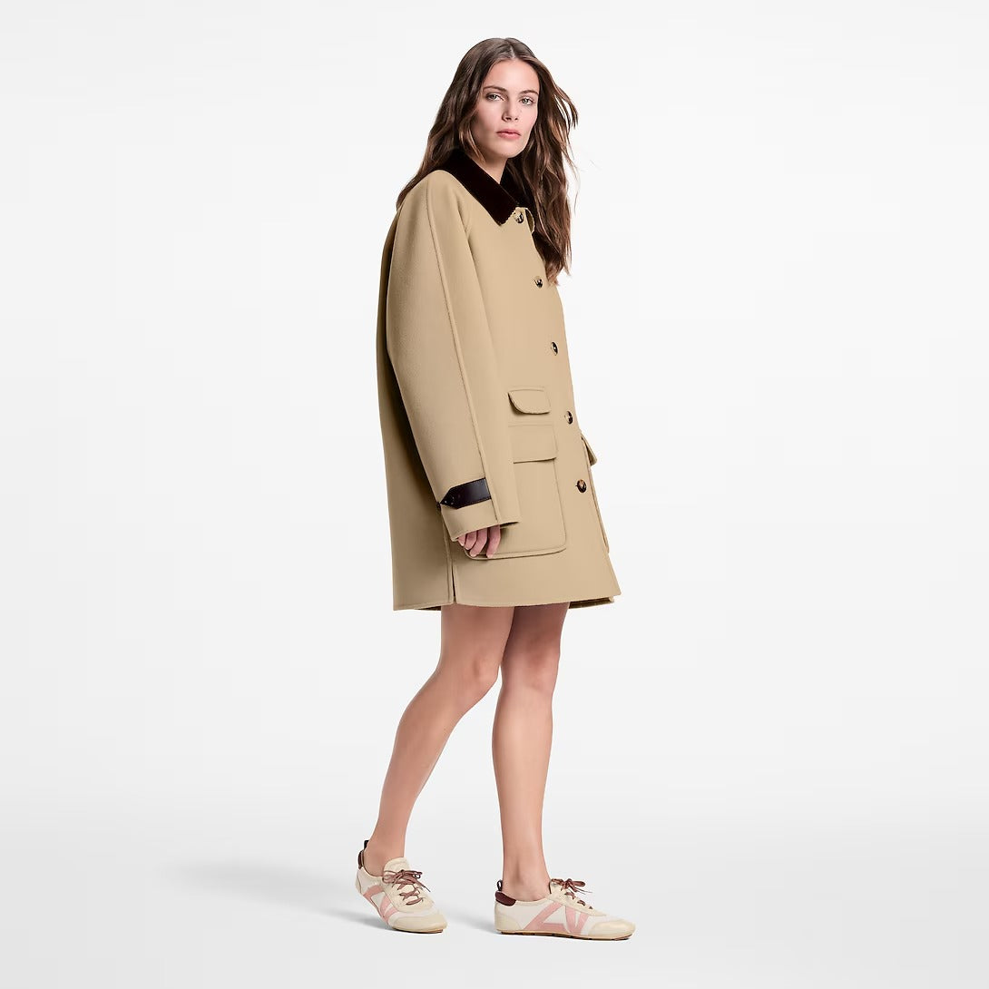 Contrast Collar Button-Up Coat