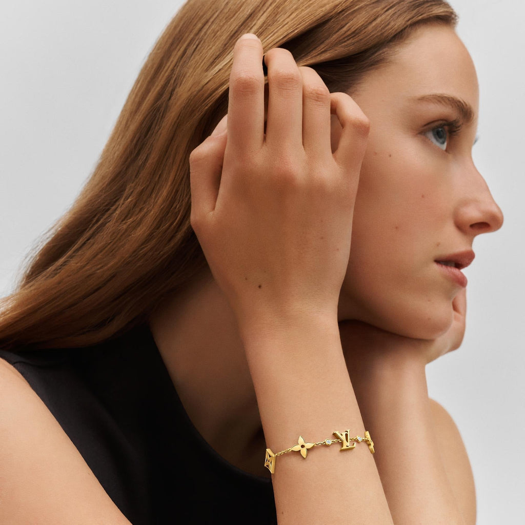 Idylle Blossom Monogram Bracelet, Yellow Gold and Diamonds