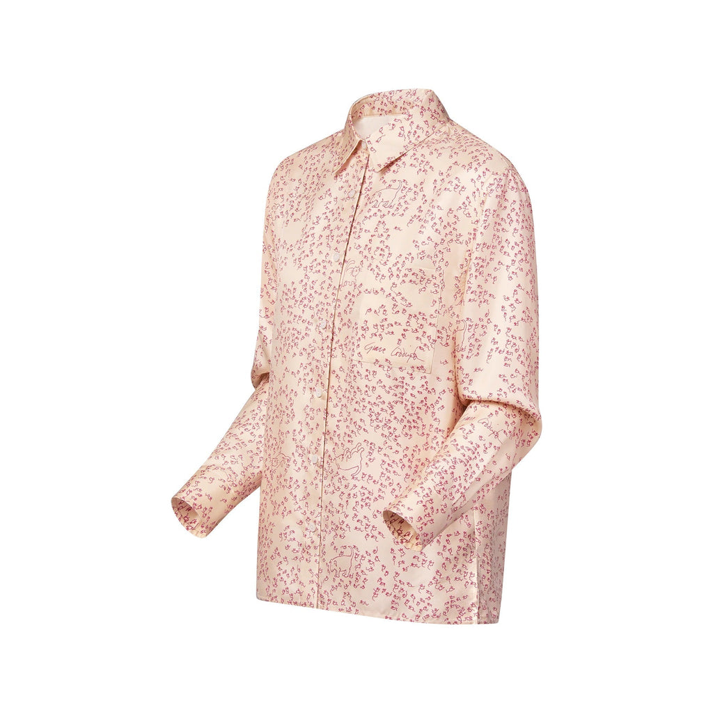 Cat-and-Mouse Print Silk Shirt