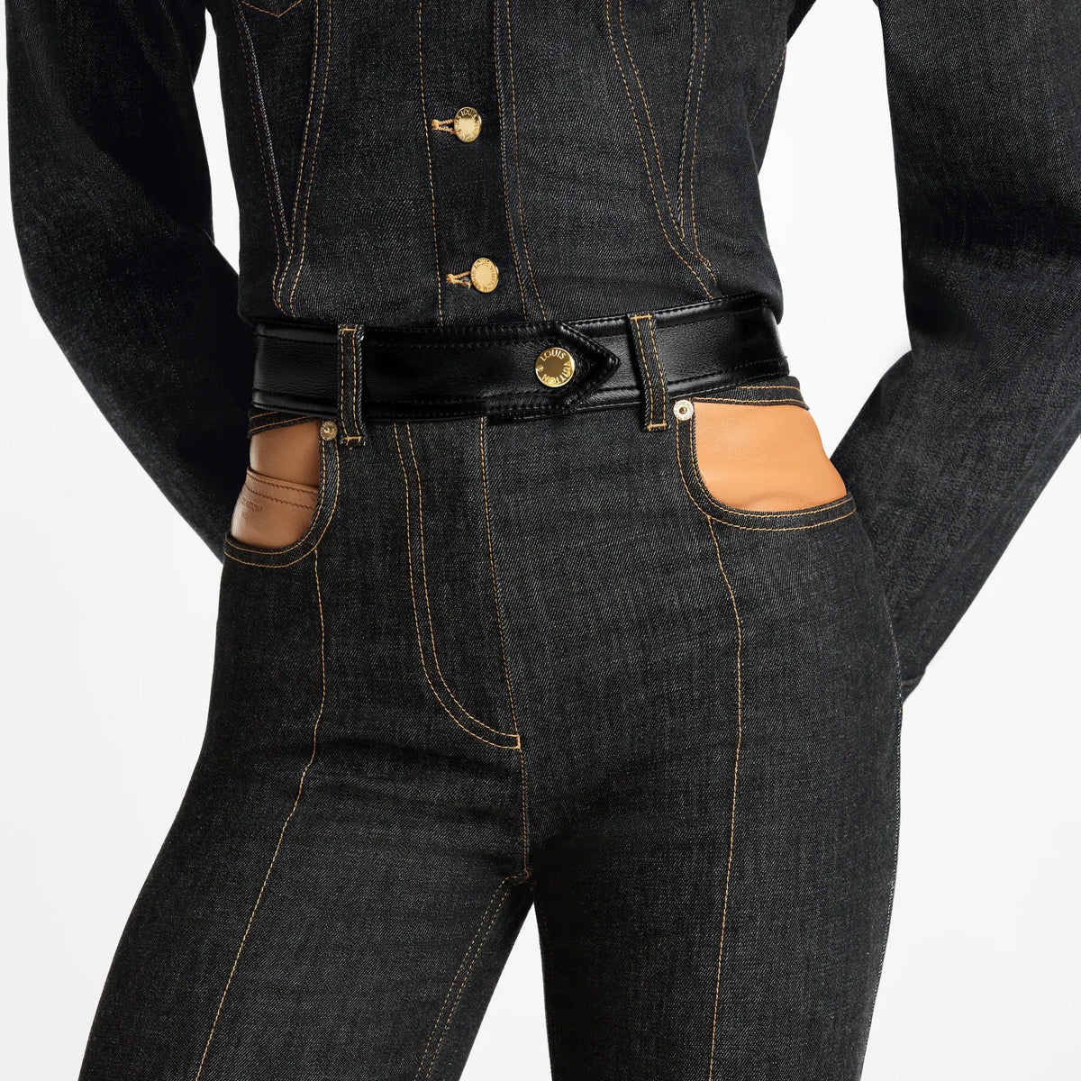 Leather Accent Jeans
