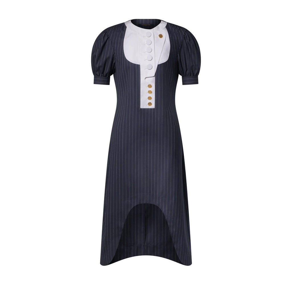 Contrast Bib Pinstriped Dress