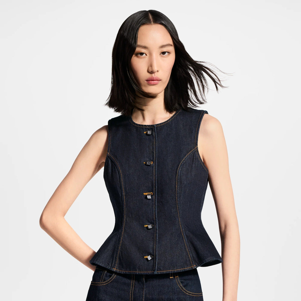 Signature Button Indigo Denim Top
