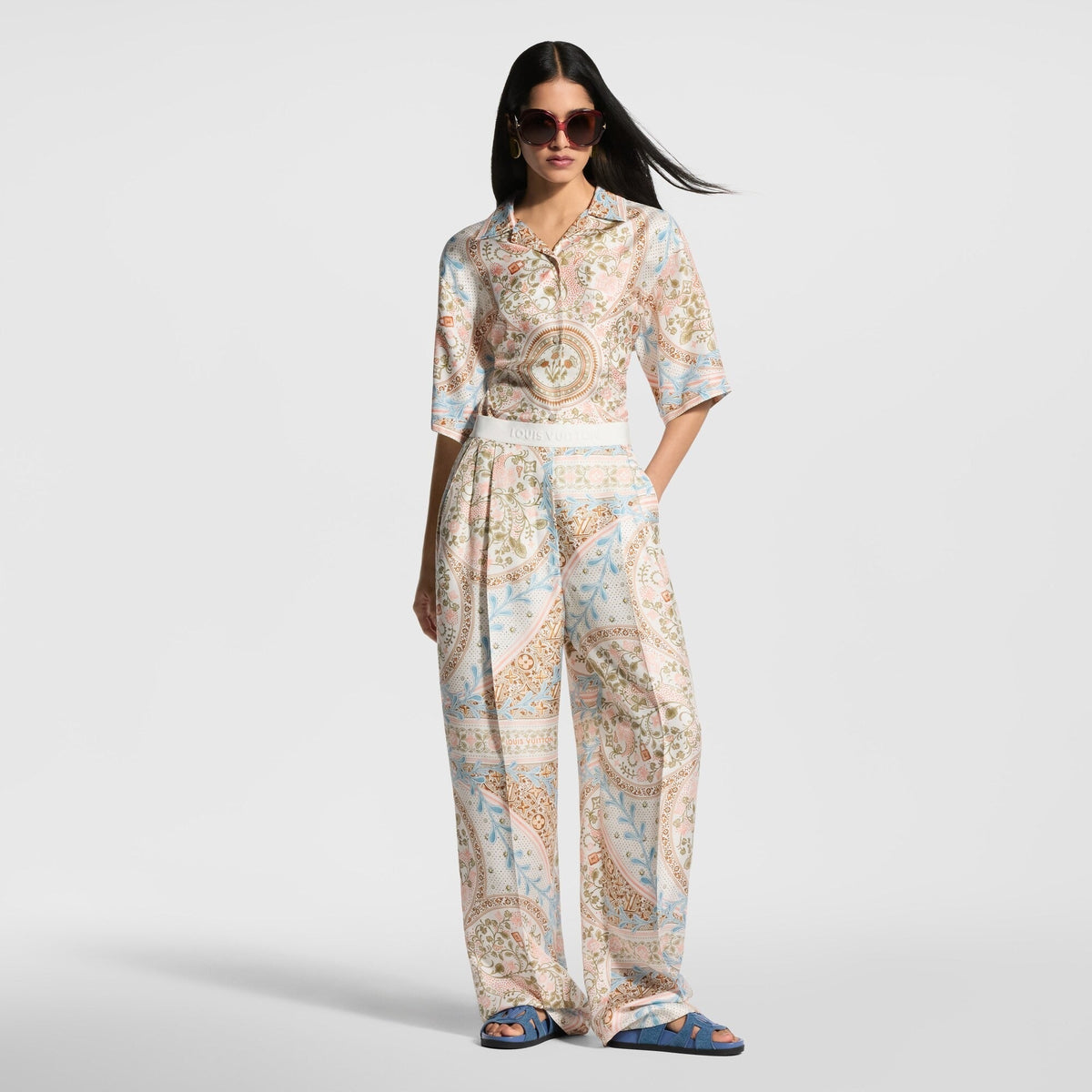 Flower Foulard Wide-Cut Pants