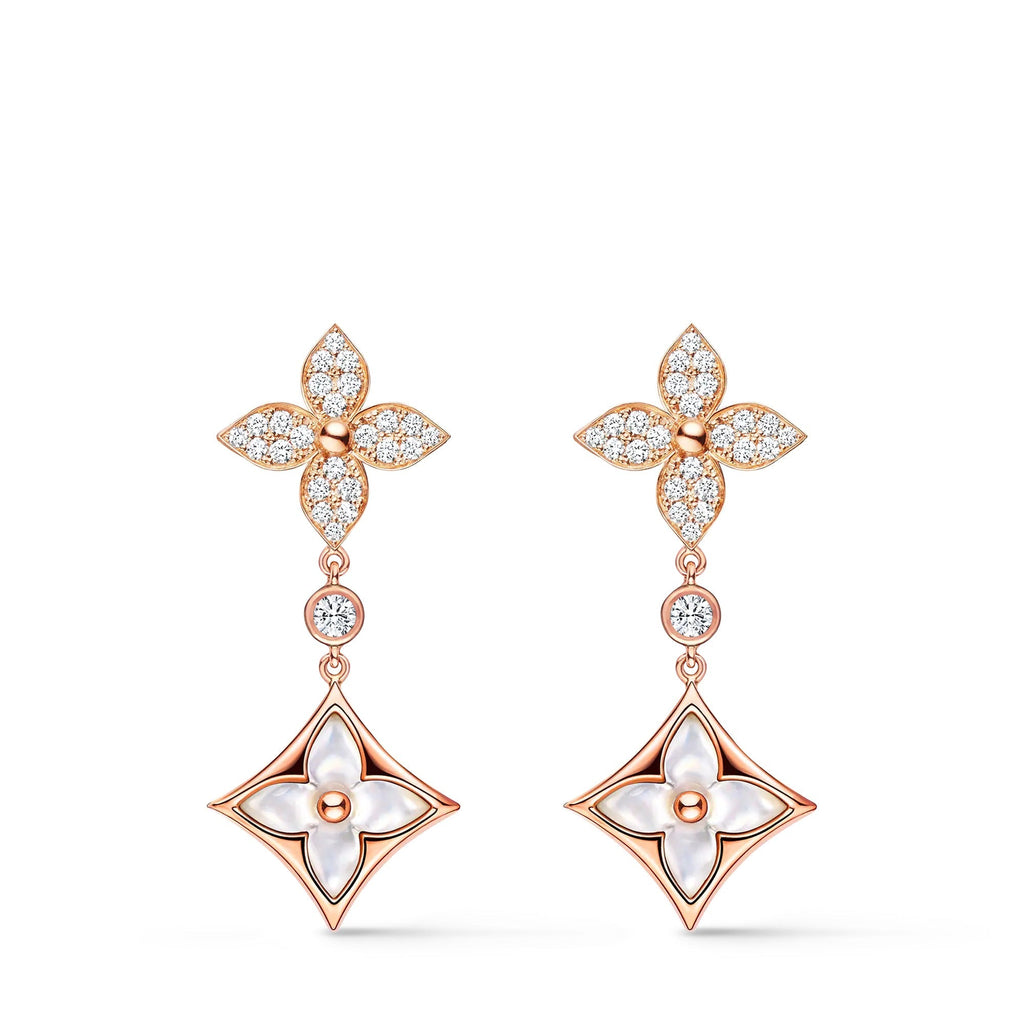 Color Blossom M Star Multi-Motif Earrings, Pink Gold, White Mother-of-Pearl and Diamonds