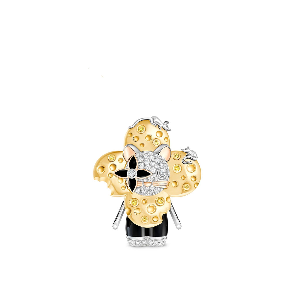 Vivienne Rat Pendant, 3 Golds, Lacquer, Diamonds & Colored Gemstones
