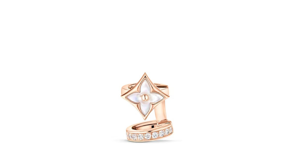Color Blossom XS Star Earcuff, Pink Gold, White Mother-of-Pearl and Diamonds - per unit