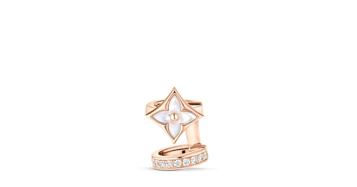 Color Blossom XS Star Earcuff, Pink Gold, White Mother-of-Pearl and Diamonds - per unit