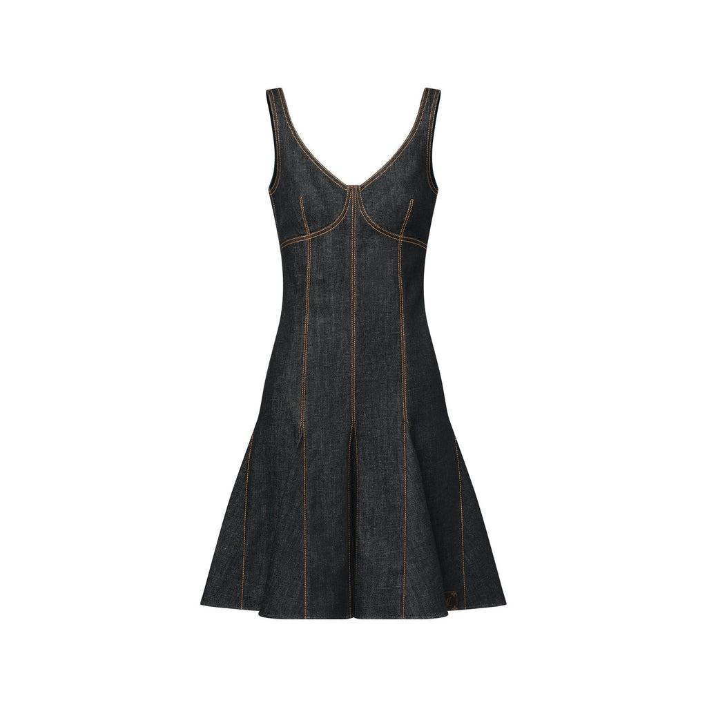 Topstitched Denim Dress