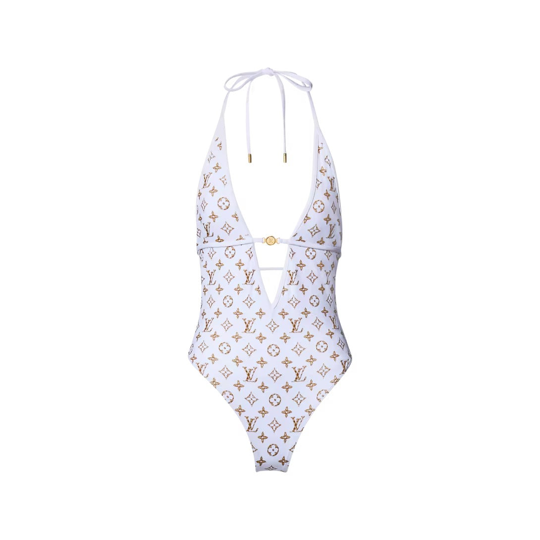 Woven Monogram Print Swimsuit