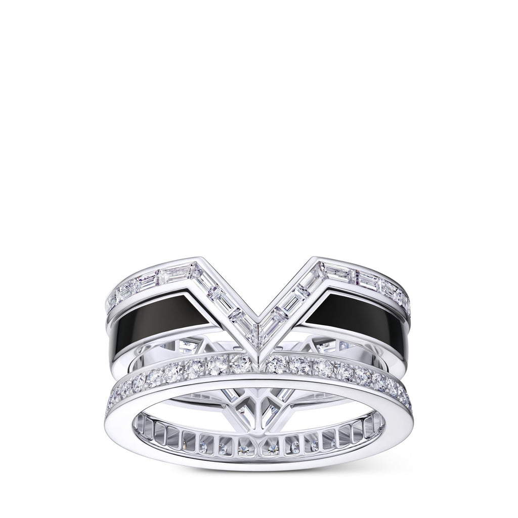 Pure V Ring, White Gold, Black Lacquer and Diamonds