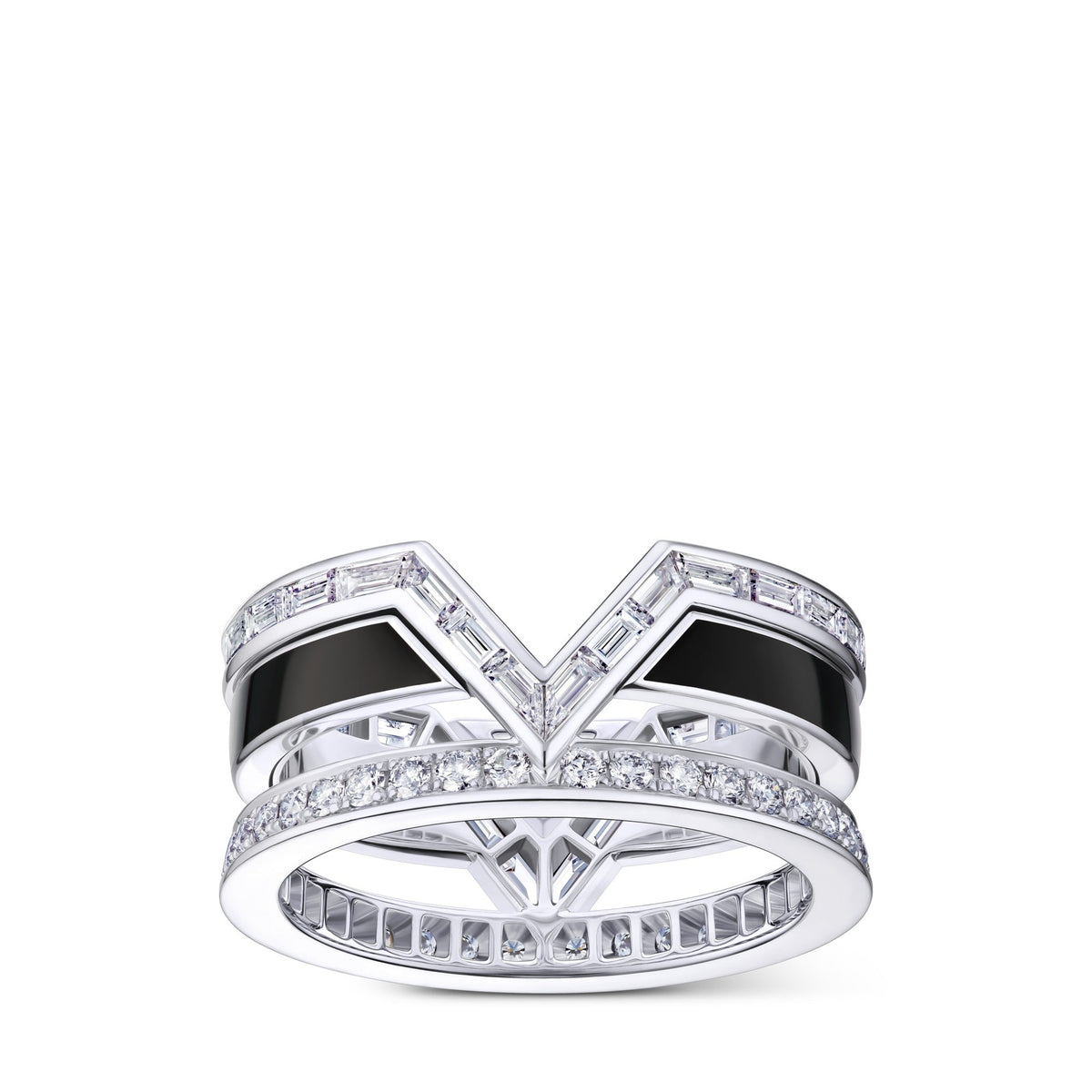 Pure V Ring, White Gold, Black Lacquer and Diamonds