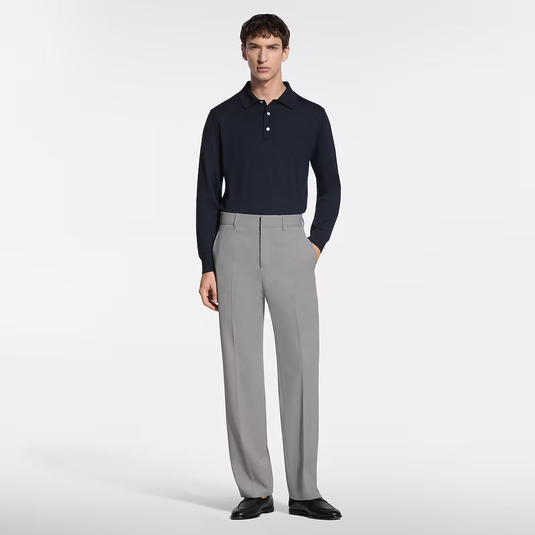 Wool-Silk Blend Long-Sleeved Polo Shirt