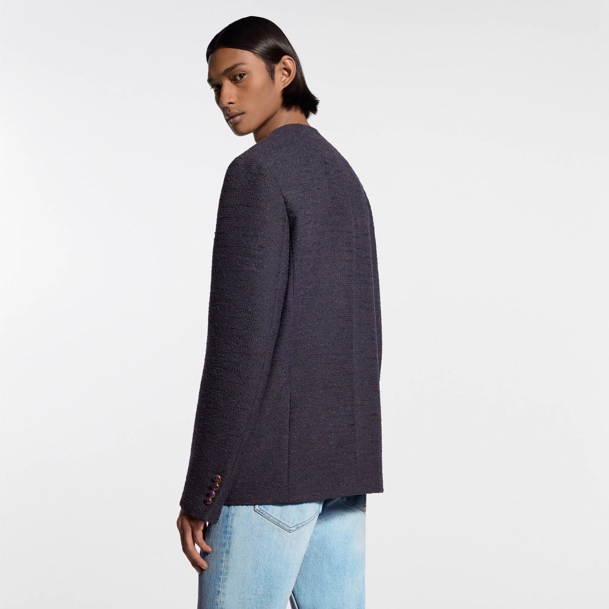 Collarless Bouclette Jacket