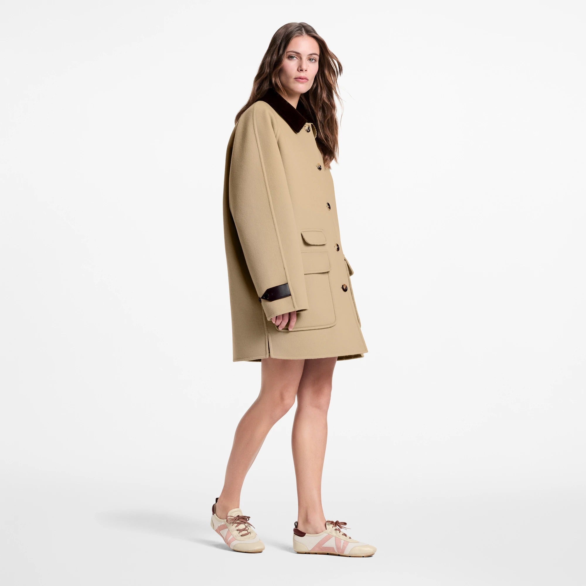 Contrast Collar Button-Up Coat