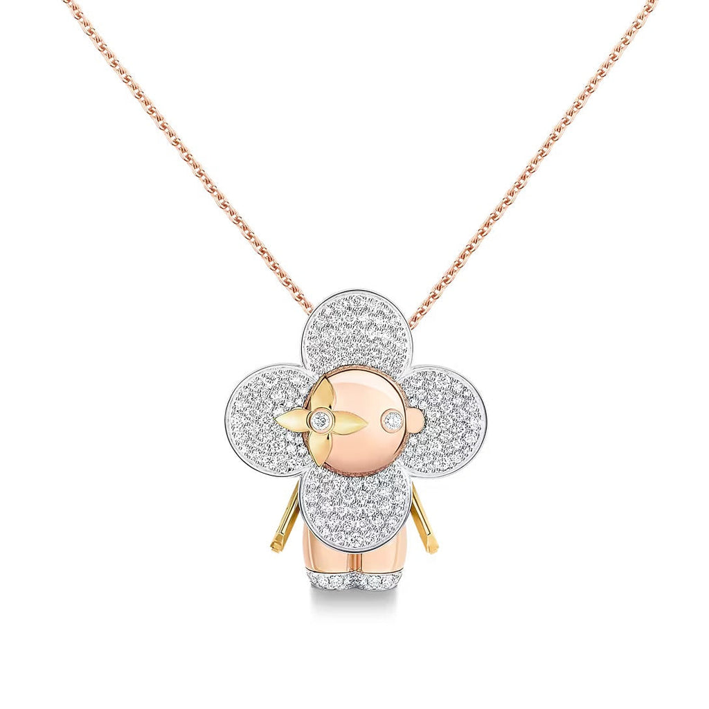 Vivienne large pendant, 3 golds & diamonds pavage