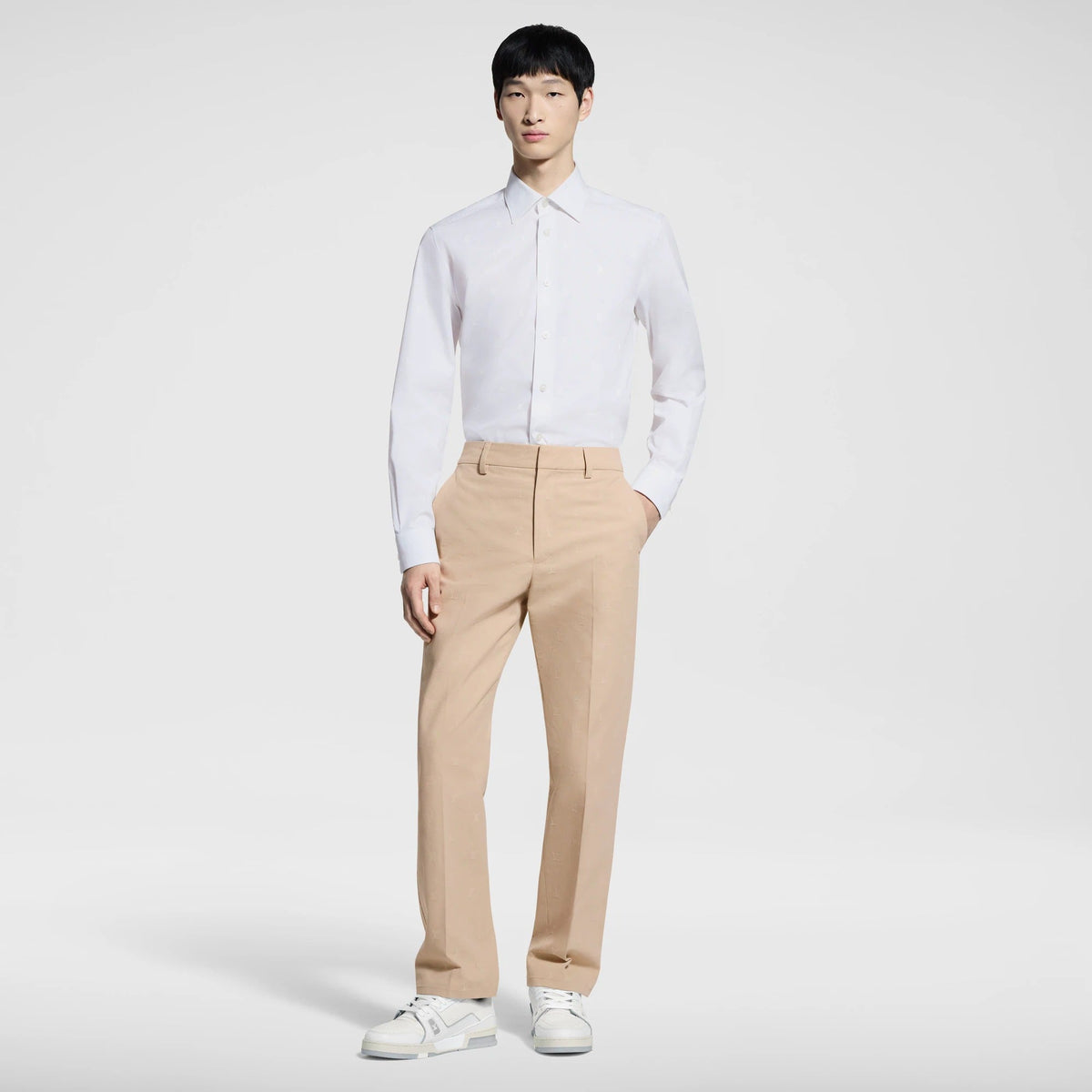 LV Blason Printed Long-Sleeved Cotton Shirt
