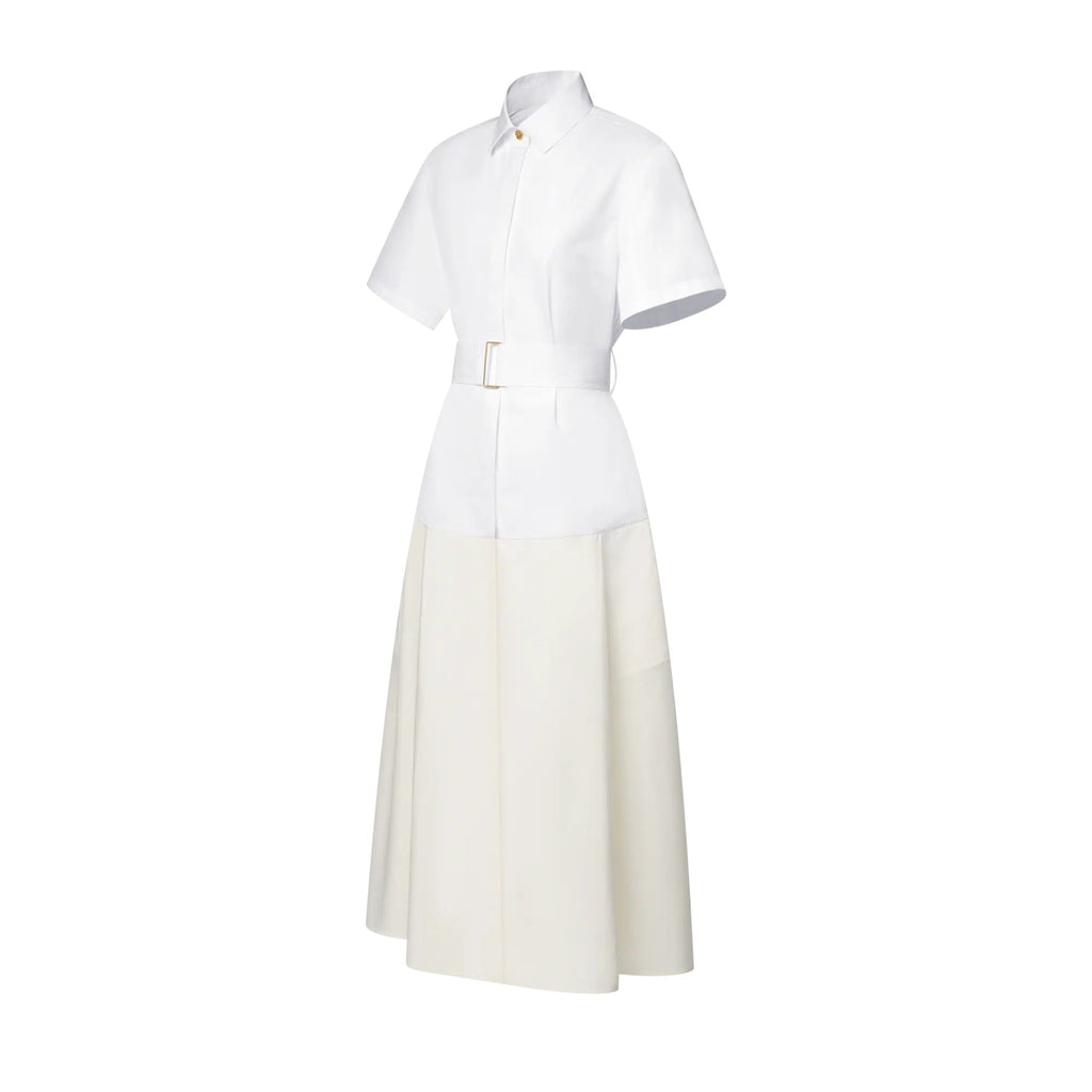 Color-Blocked Belted Shirt Dress