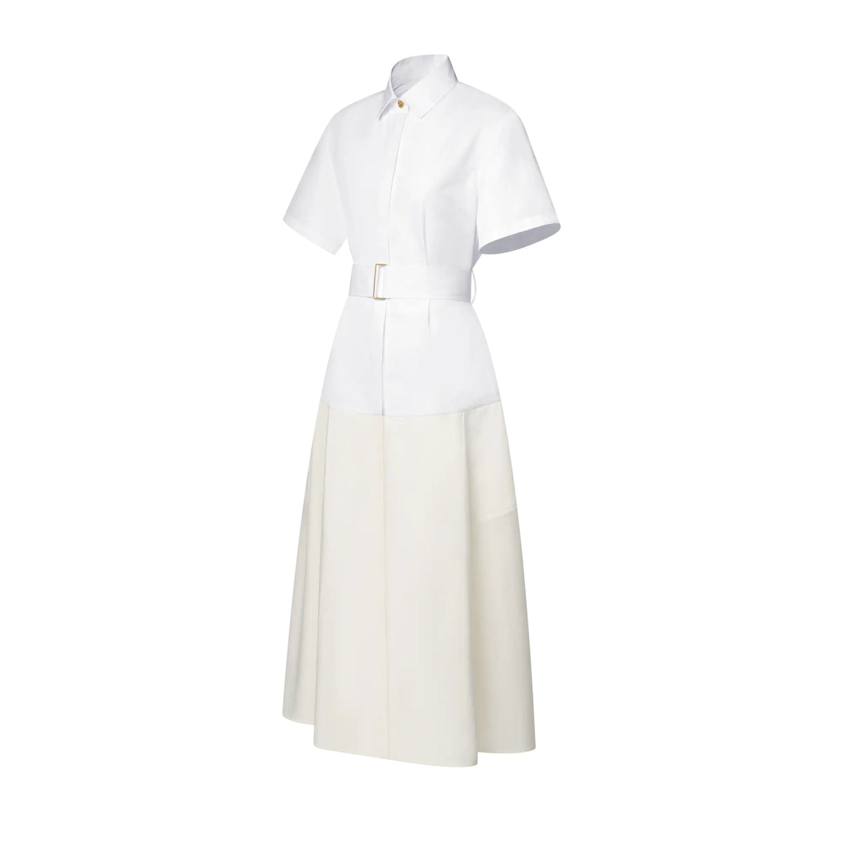 Color-Blocked Belted Shirt Dress