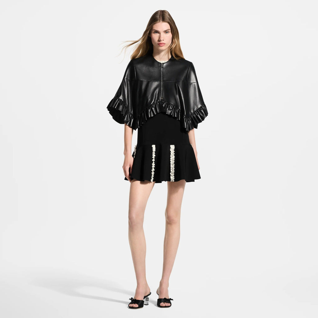 Ruffle Hem Leather Cape