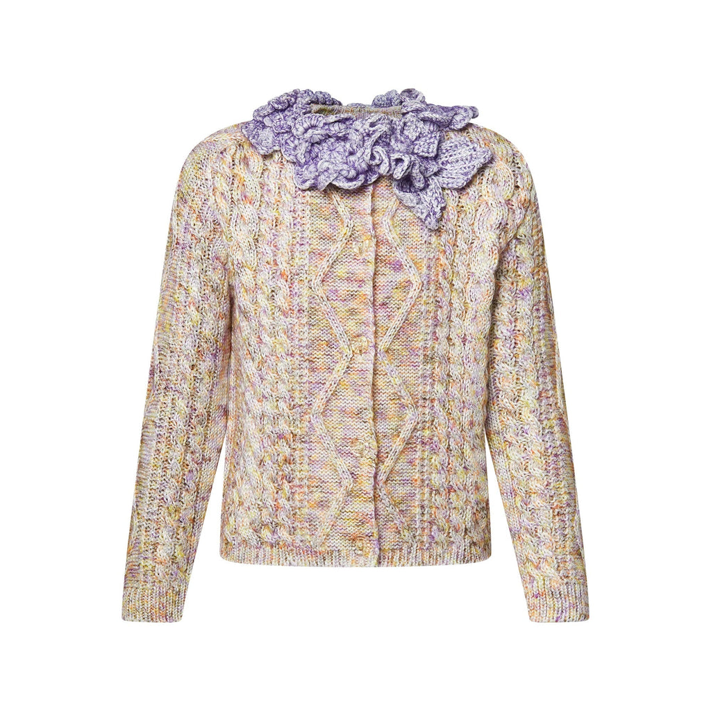 Knitted Flower Collar Cardigan