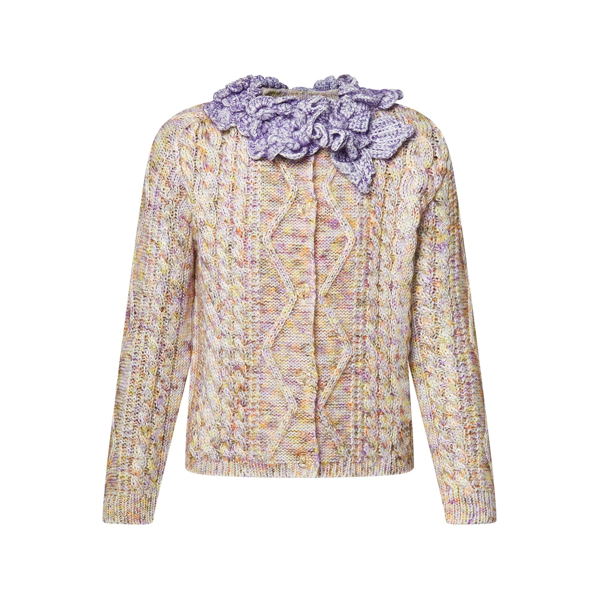 Knitted Flower Collar Cardigan