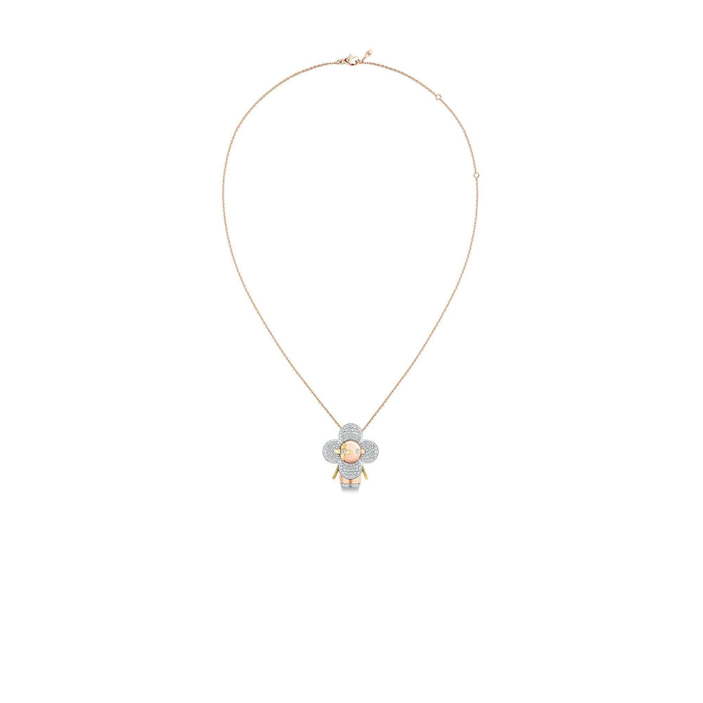 Vivienne large pendant, 3 golds & diamonds pavage