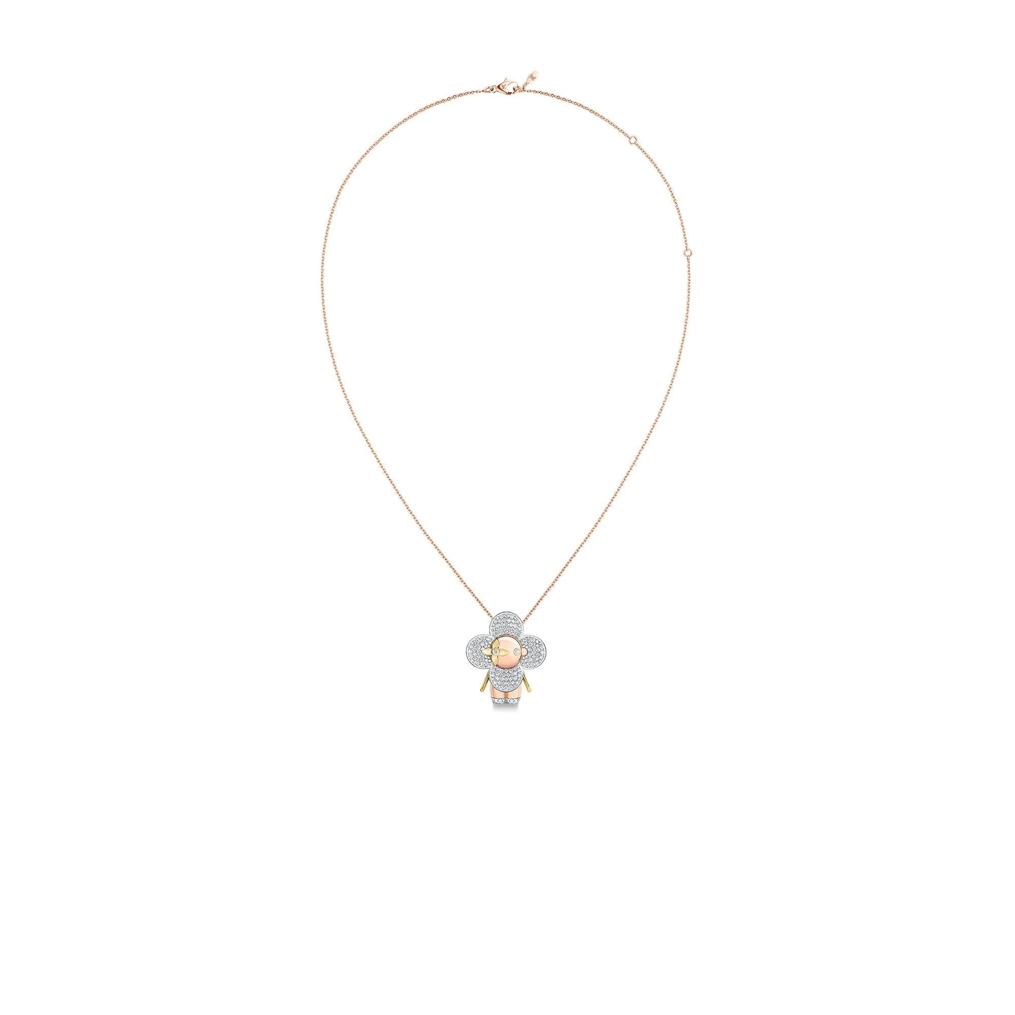 Vivienne large pendant, 3 golds & diamonds pavage