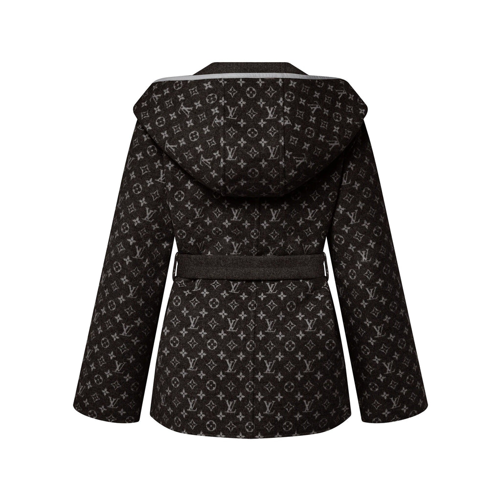 Reversible Signature Short Hooded Wrap Coat