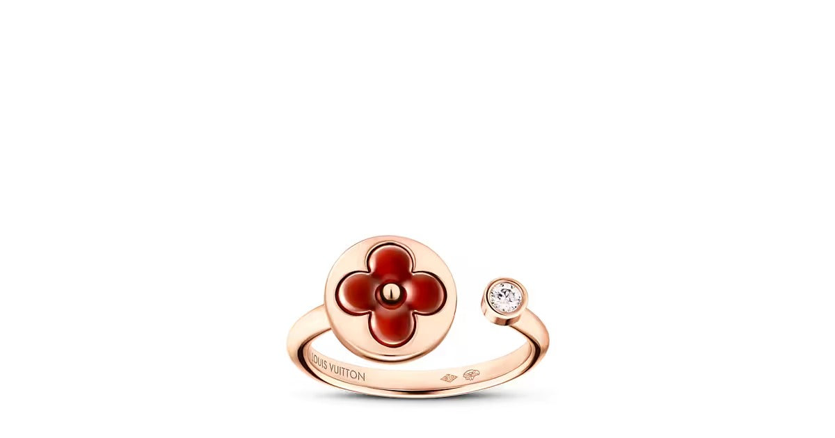 Color Blossom Mini Sun Ring, Pink Gold, Cornelian and Diamond