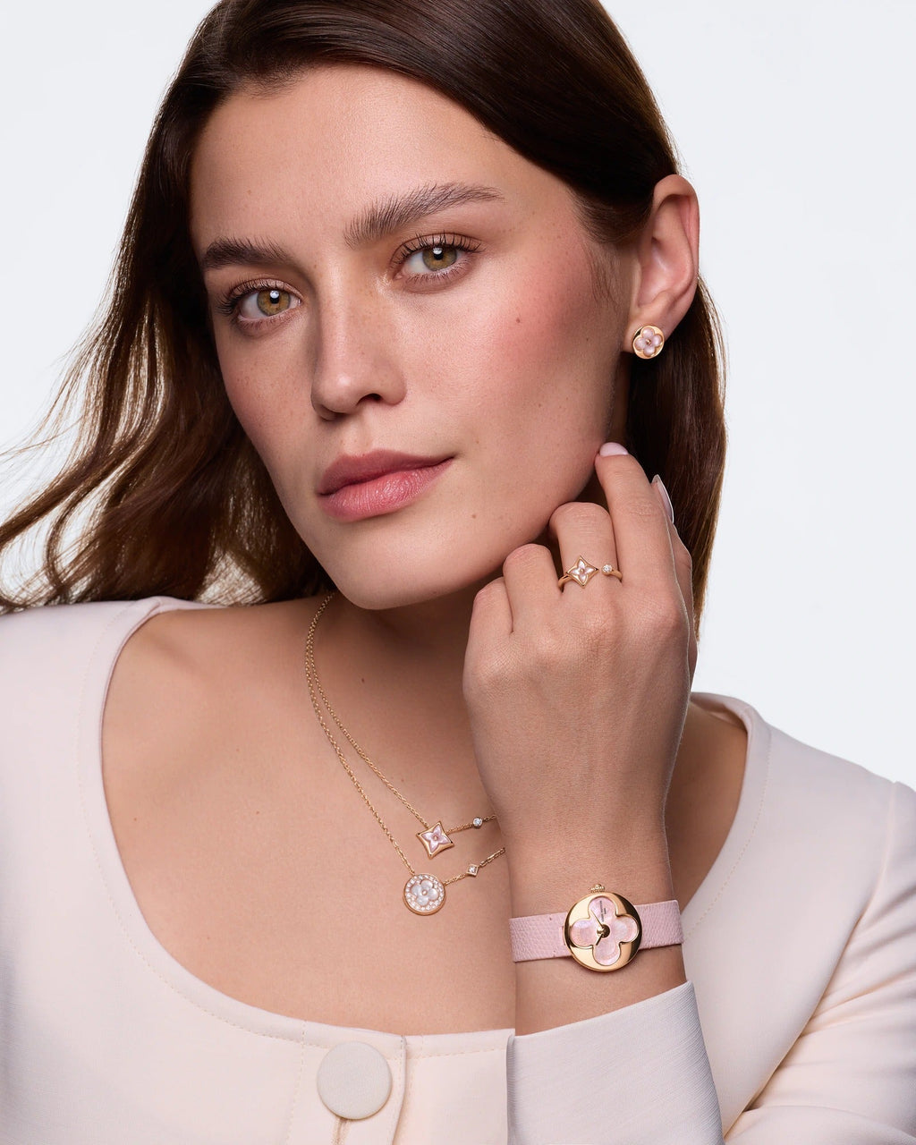 Color Blossom, Quartz, 26 MM, Rose Gold and White Mother-Of-Pearl with Pink Hues