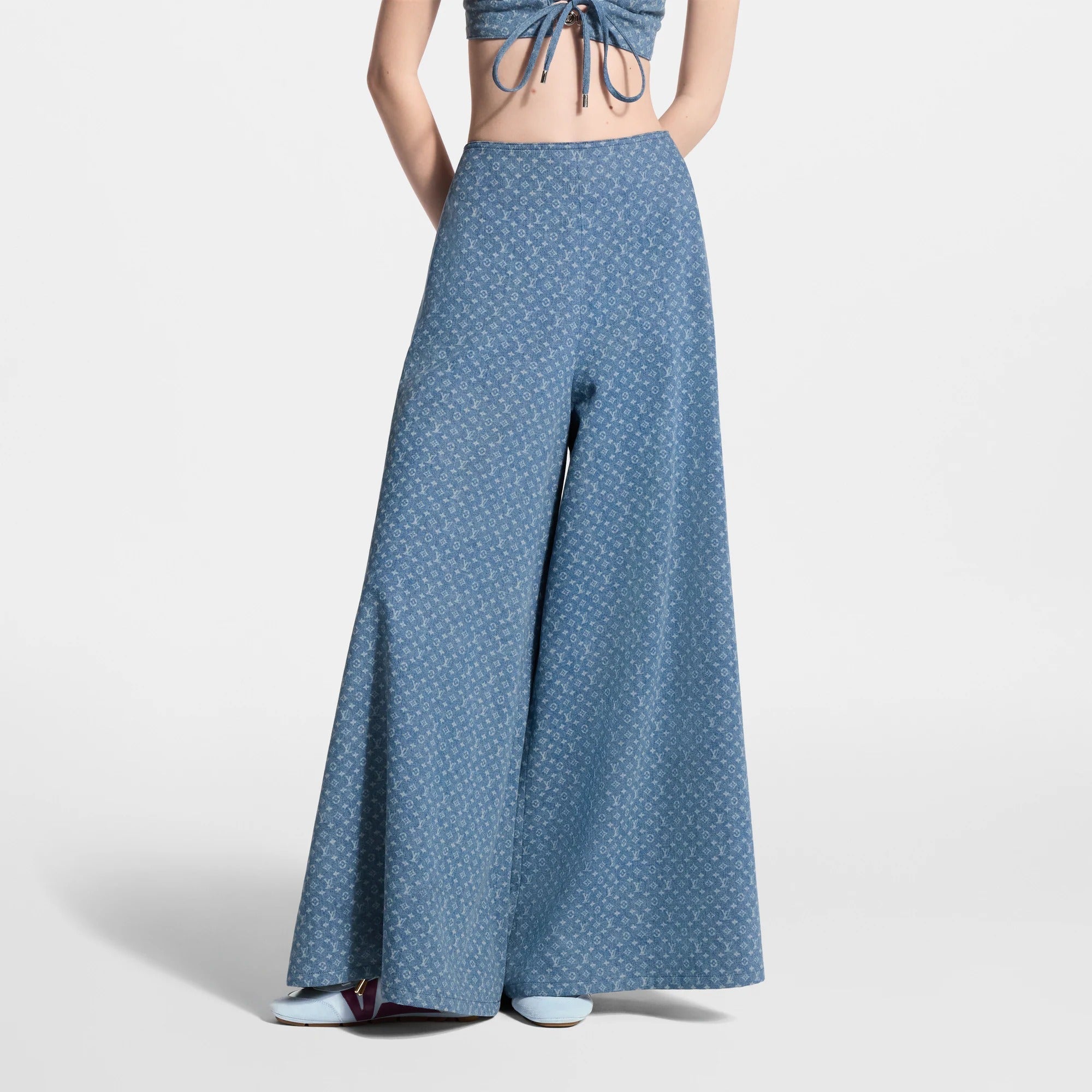 Wide-Leg Monogram Denim Pants