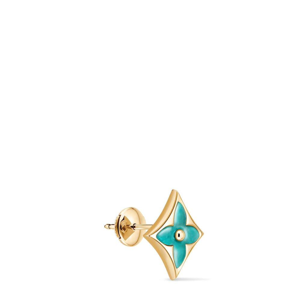 Color Blossom BB Star Ear Stud, Yellow Gold and Amazonite - Per Unit