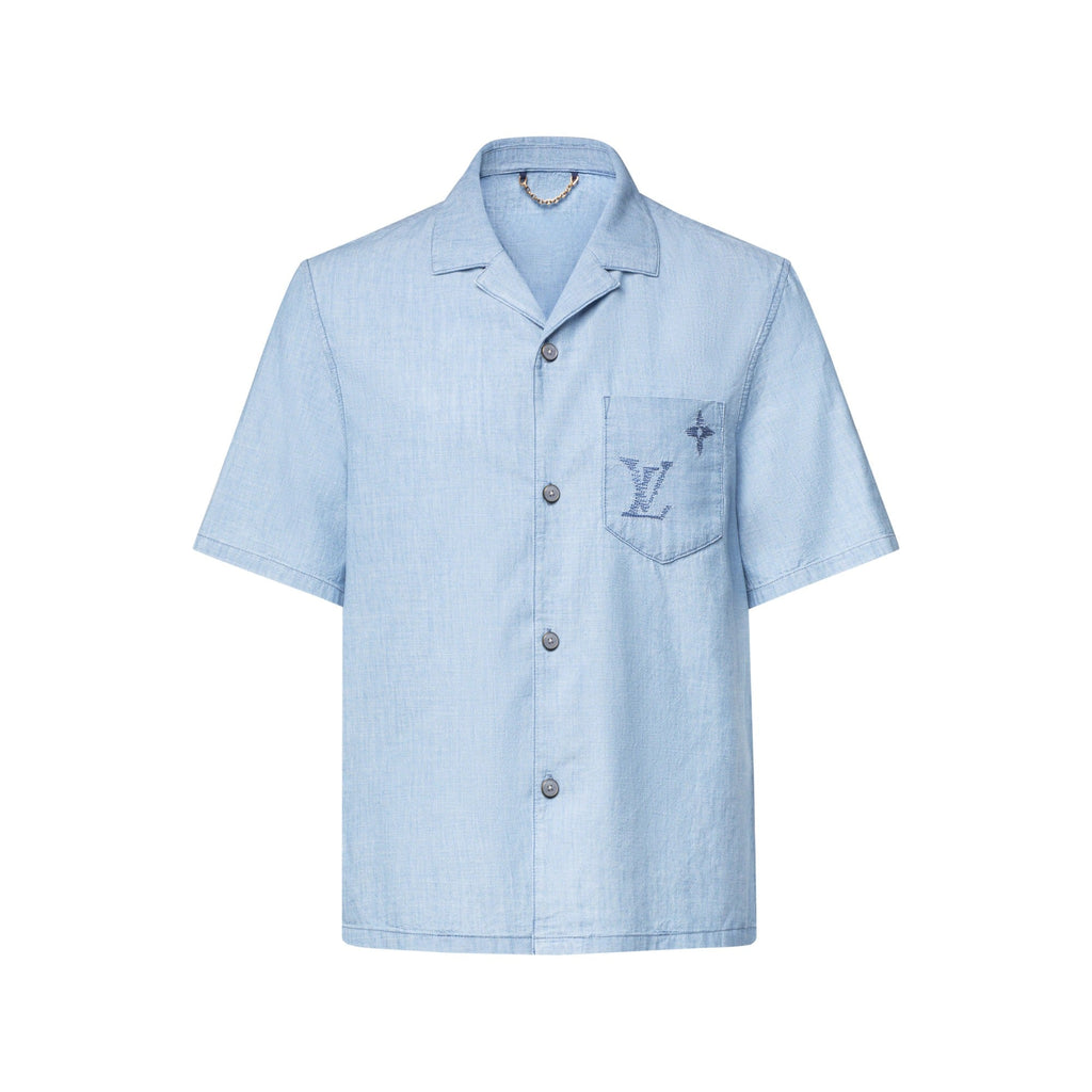 Embroidered Signature Chambray Short-Sleeved Shirt