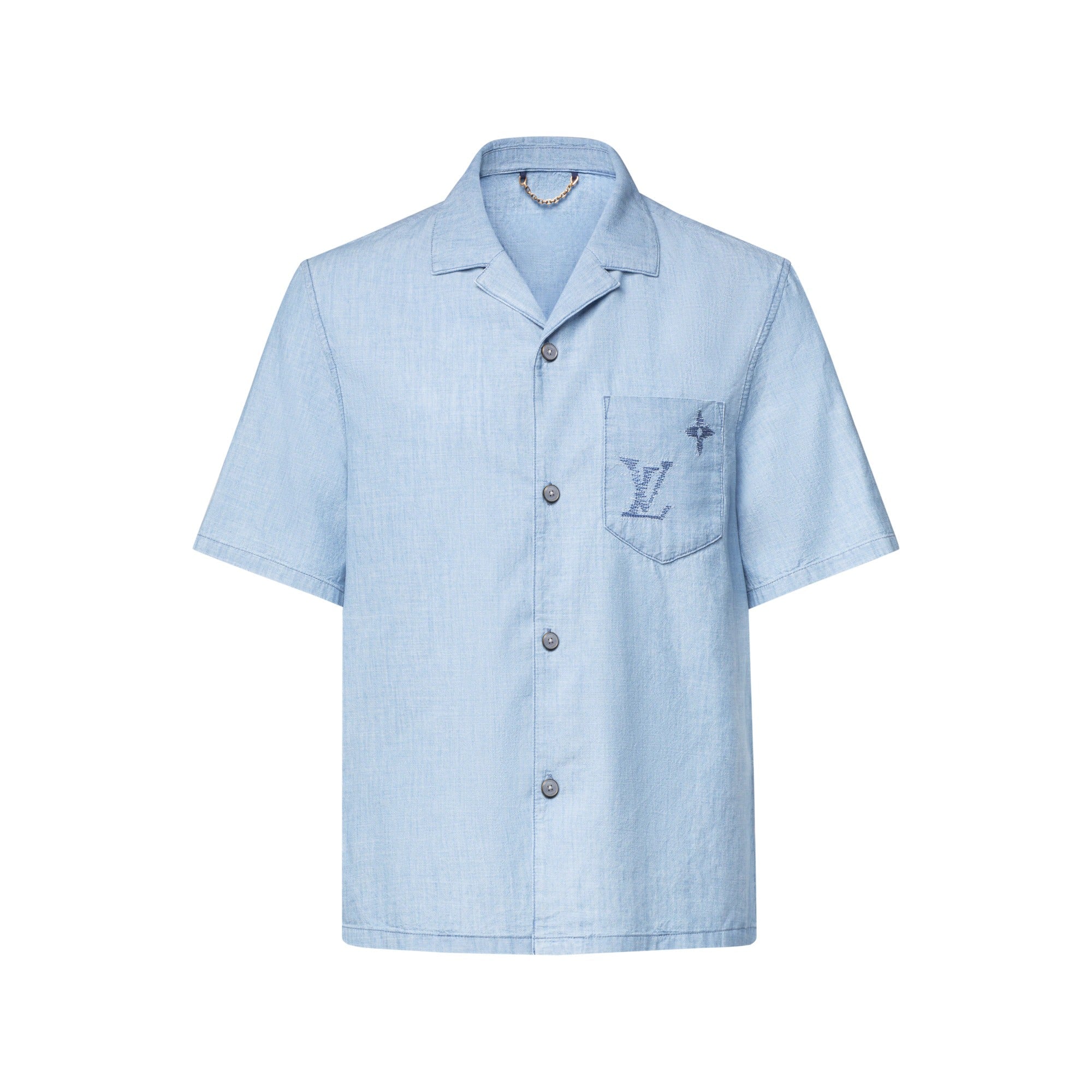 Embroidered Signature Chambray Short-Sleeved Shirt
