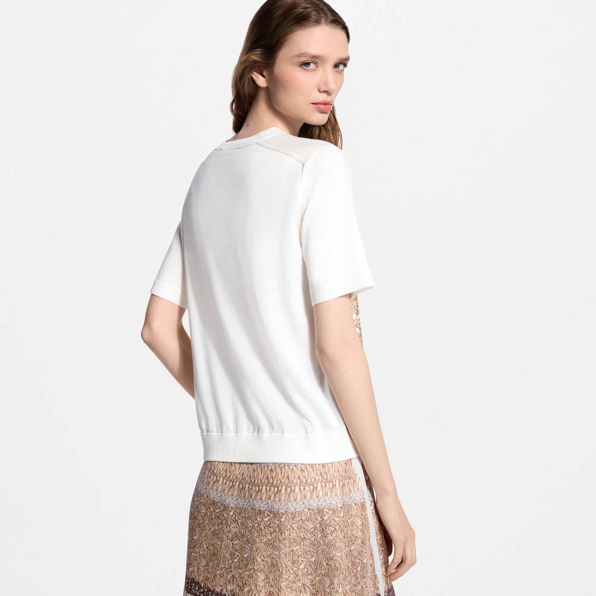 Woven Print Front Knit Top