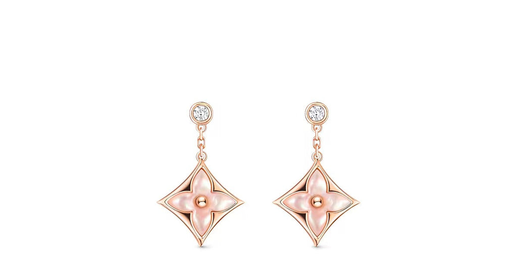 Color Blossom BB Star Earrings, Pink Gold, Pink Mother-of-Pearl and Diamonds