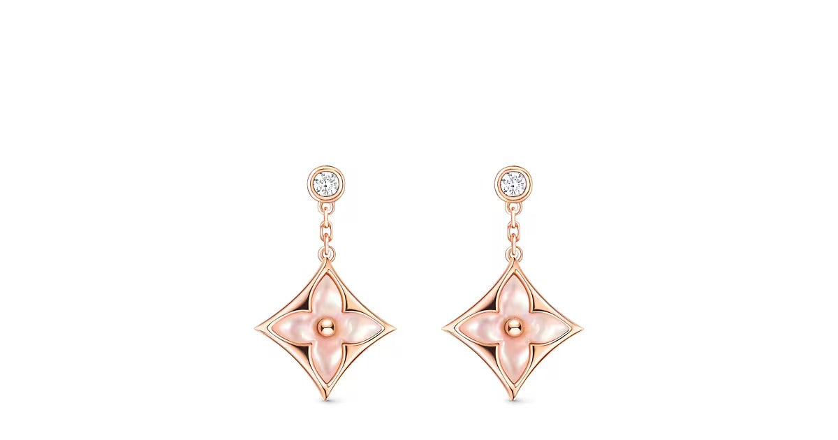 Color Blossom BB Star Earrings, Pink Gold, Pink Mother-of-Pearl and Diamonds