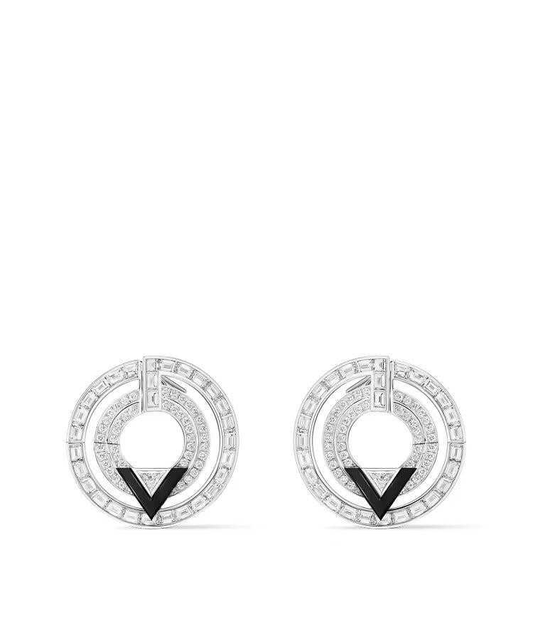 Pure V Hoops, White Gold, Onyx and Diamonds