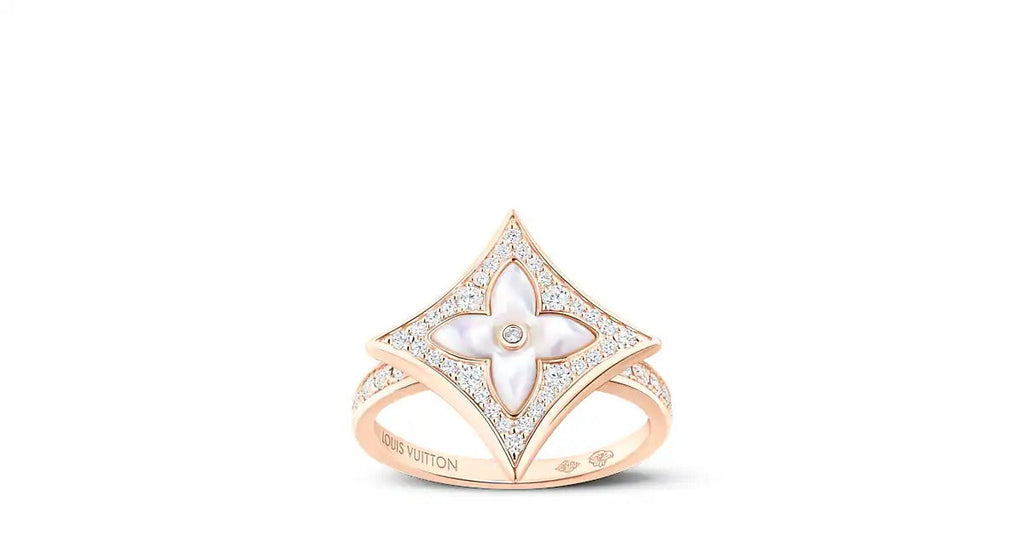 Color Blossom M Star Ring, Pink Gold, White Mother-of-Pearl and Diamonds