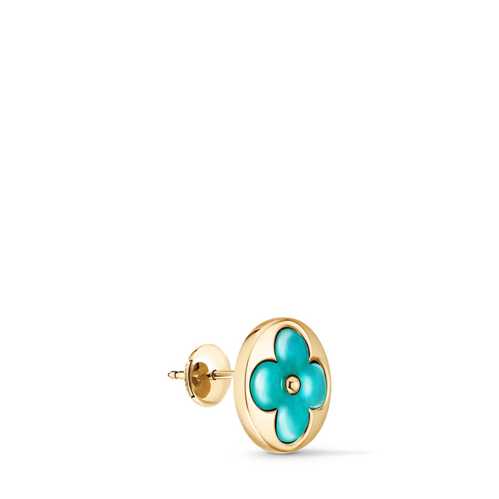 Color Blossom BB Sun Ear Stud, Yellow Gold and Amazonite - Per Unit
