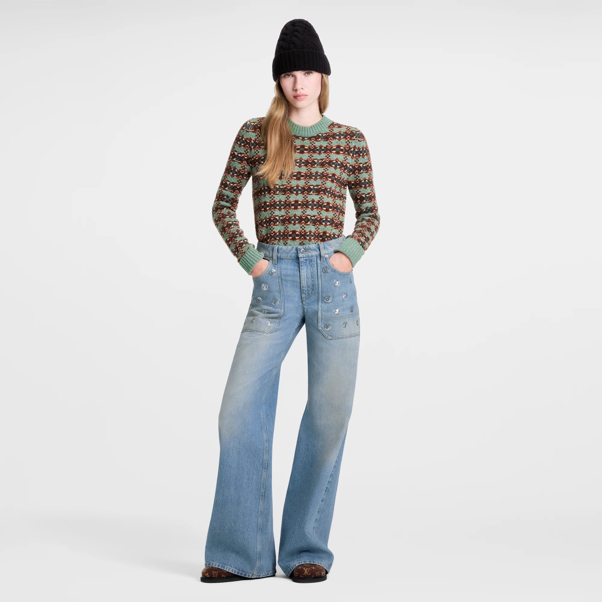 Signature Sequin Accent Flared Jeans