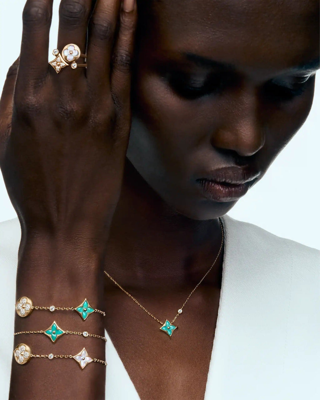 Color Blossom BB Star and Sun Multi-Motif Bracelet, Yellow Gold, Amazonite and Diamonds