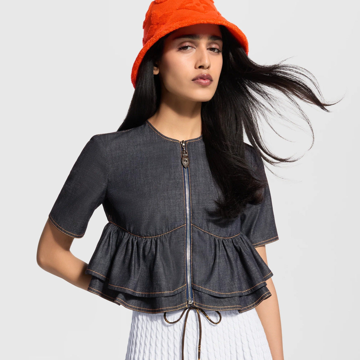 Ruffle Hem Denim Top