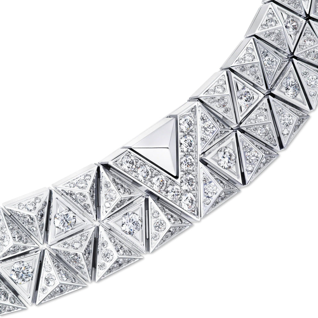 Pure V Two-Row Necklace, White Gold and Diamonds