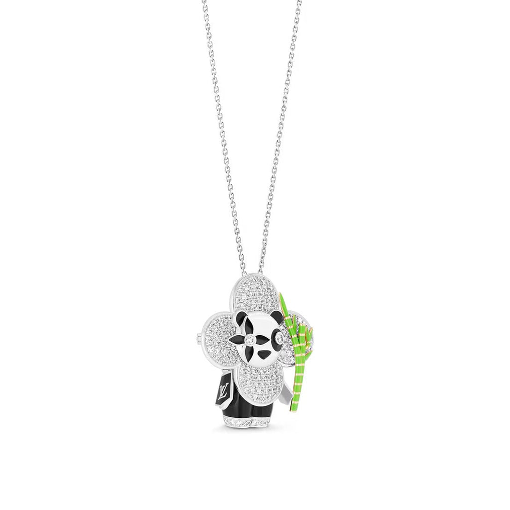 Vivienne Panda Pendant, White Gold, Yellow Gold, Onyx, Lacquer & Diamonds