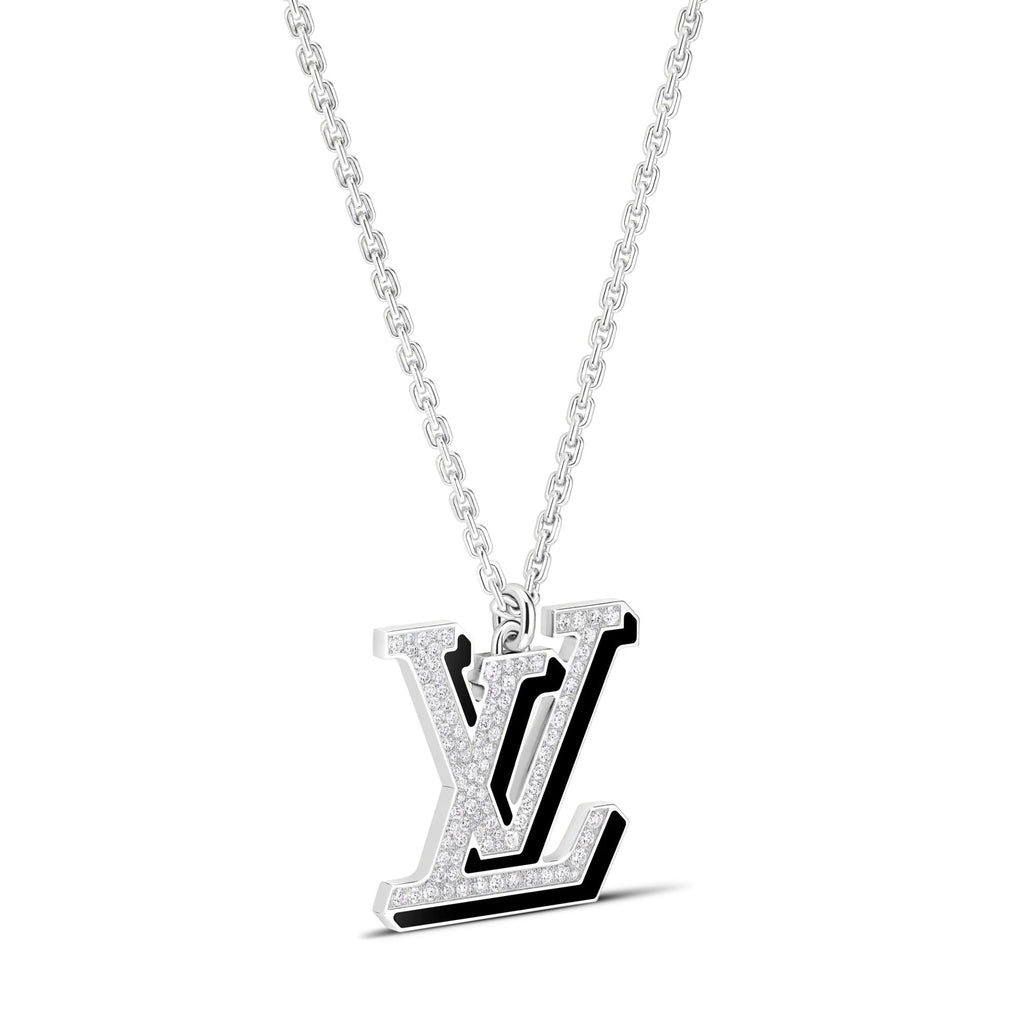 LV Large Pendant, White Gold, Diamonds and Black Lacquer